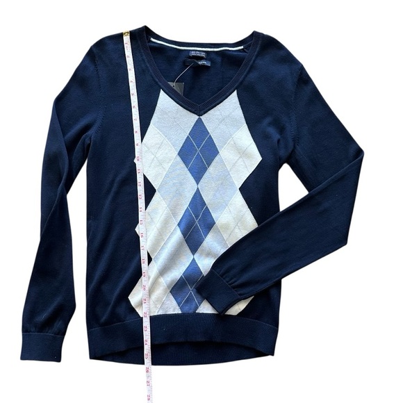 Tommy Hilfiger Women’s Navy Blue V-Neck Argyle Sweater Size M NWT - Picture 6 of 11